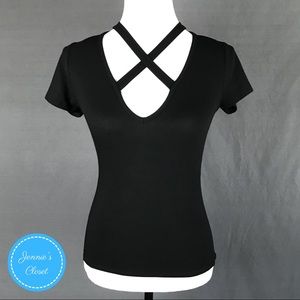 Bozzolo Black SS Ribbed CrissCross T Shirt Top S